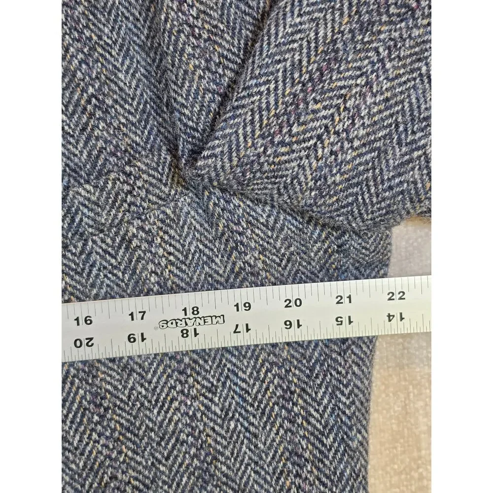 Stafford Harris Tweed Blazer 42R Blue Gray Herringbone Duck Lining Vintage USA